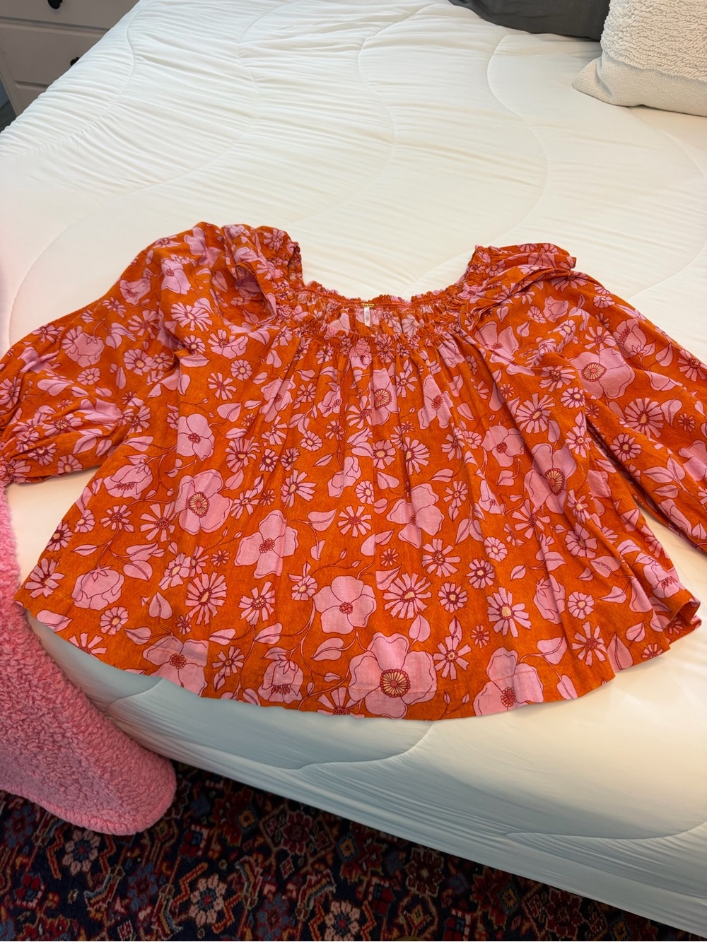 Free People Red Floral Off-Shoulder Peasant Top
